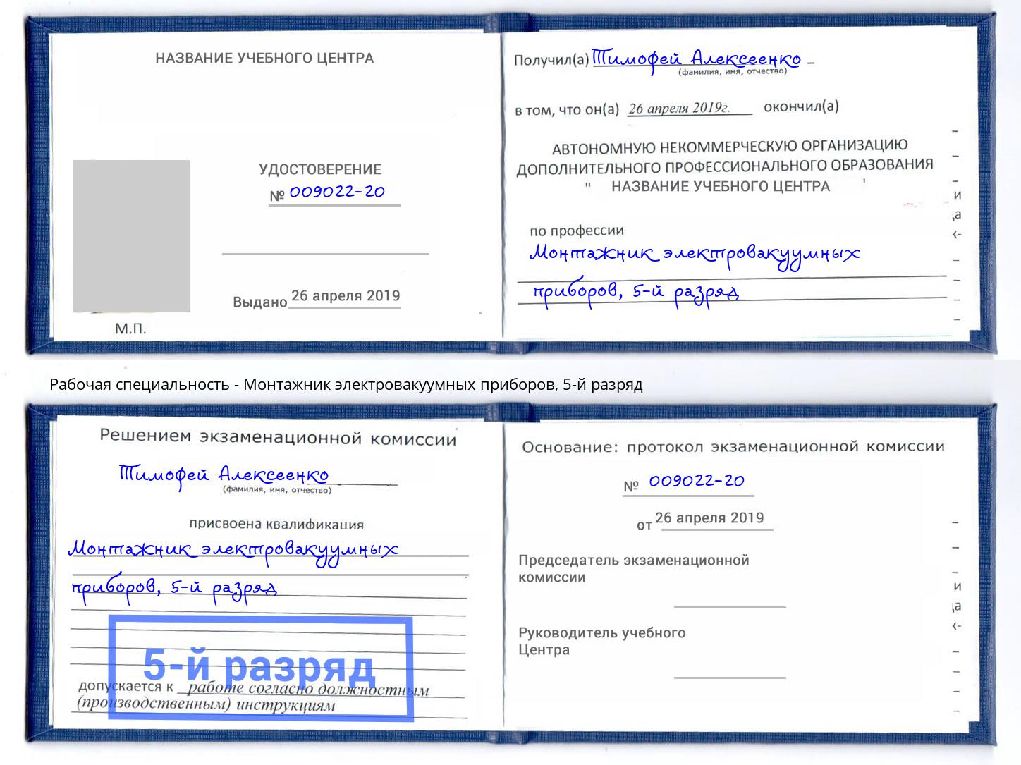 корочка 5-й разряд Монтажник электровакуумных приборов Аша