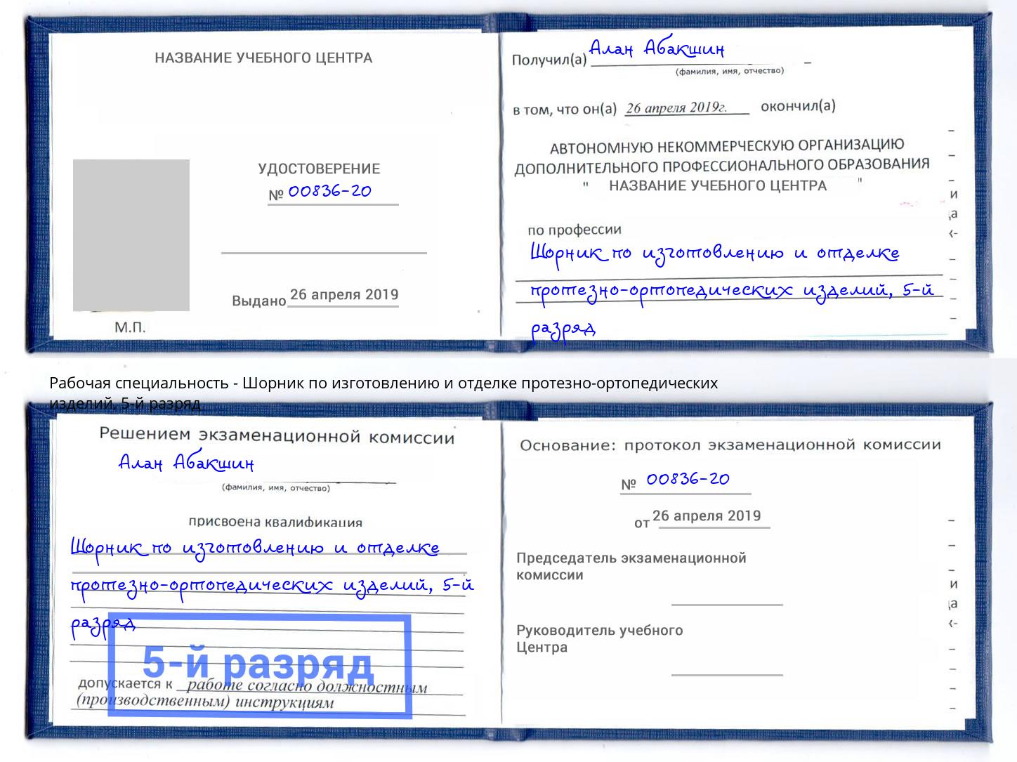 корочка 5-й разряд Шорник по изготовлению и отделке протезно-ортопедических изделий Аша