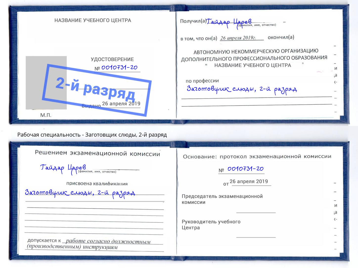 корочка 2-й разряд Заготовщик слюды Аша