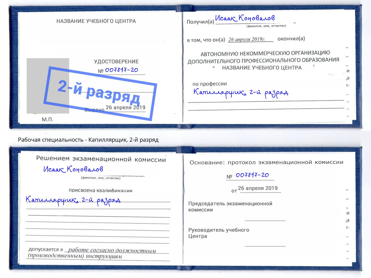 корочка 2-й разряд Капиллярщик Аша