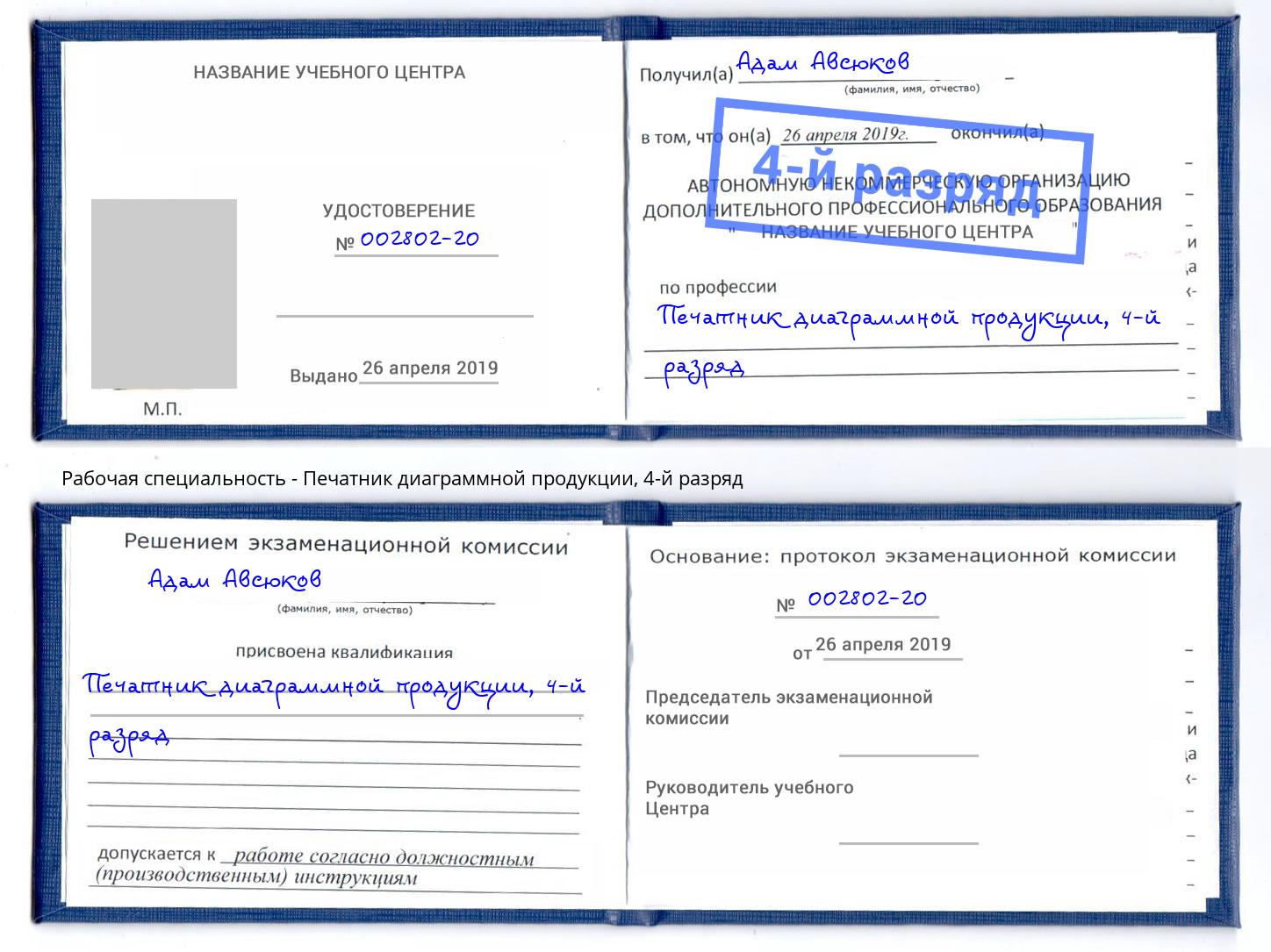 корочка 4-й разряд Печатник диаграммной продукции Аша