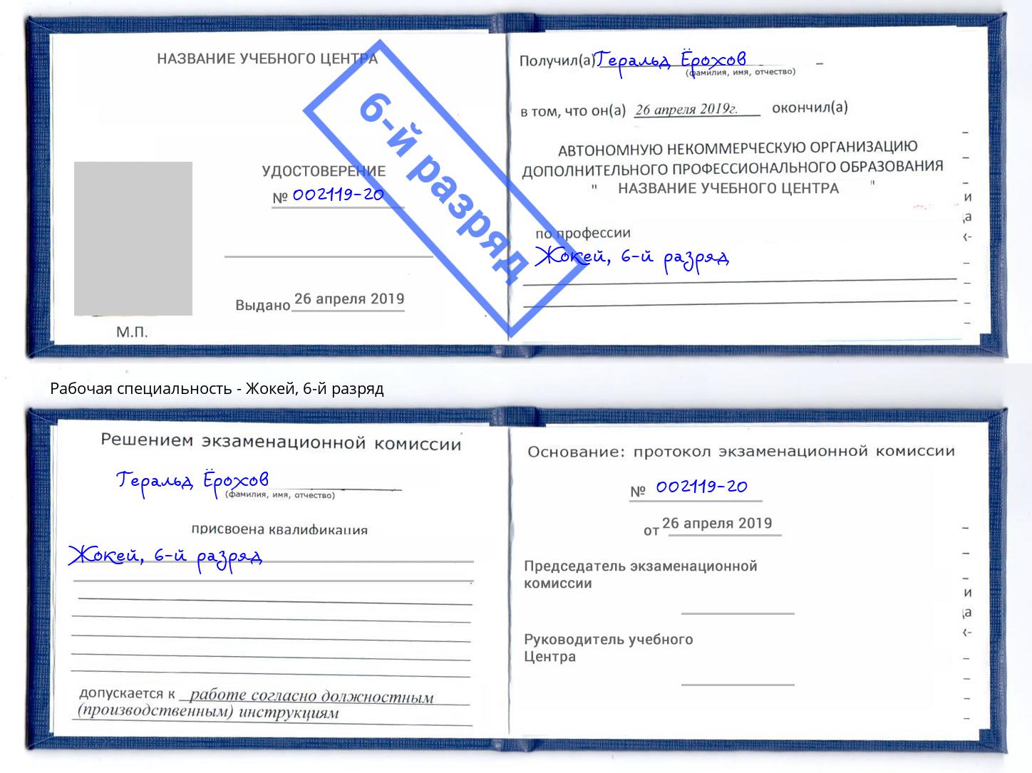 корочка 6-й разряд Жокей Аша