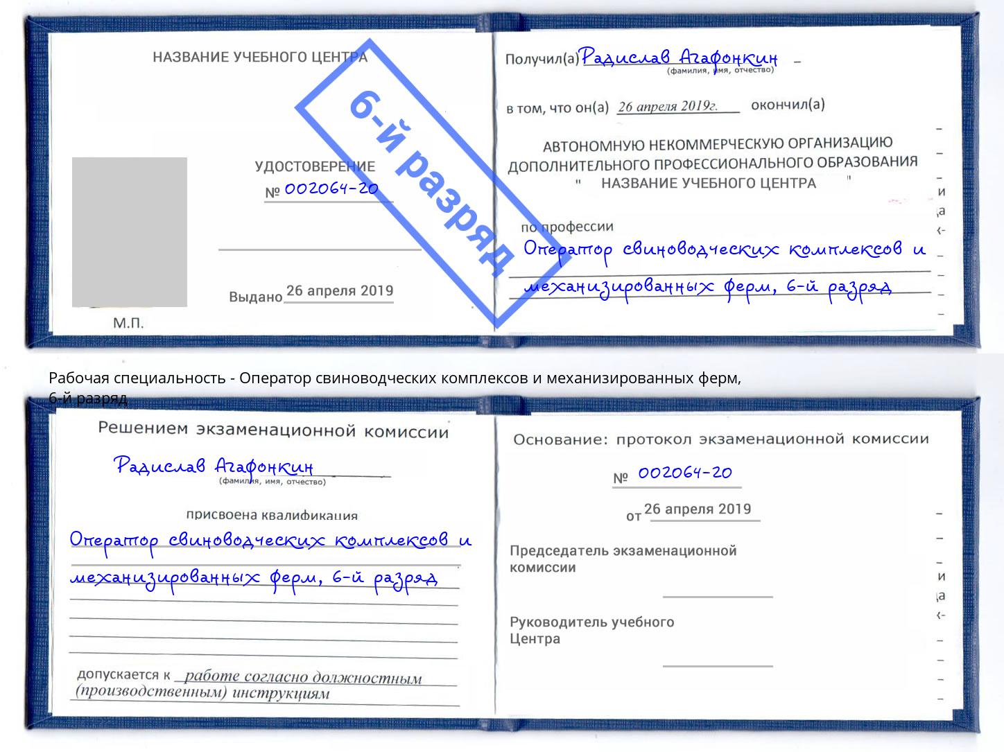 корочка 6-й разряд Оператор свиноводческих комплексов и механизированных ферм Аша