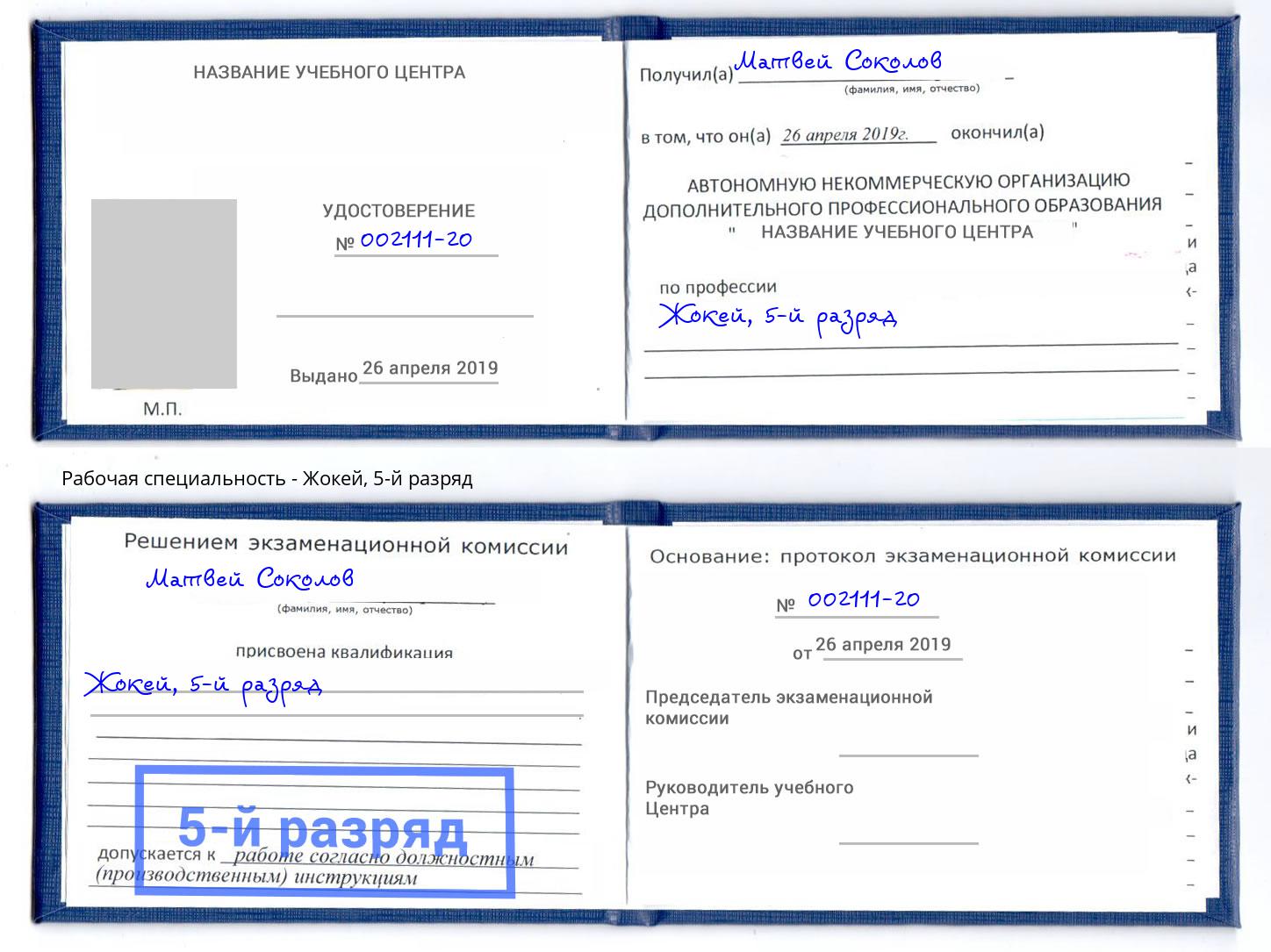 корочка 5-й разряд Жокей Аша