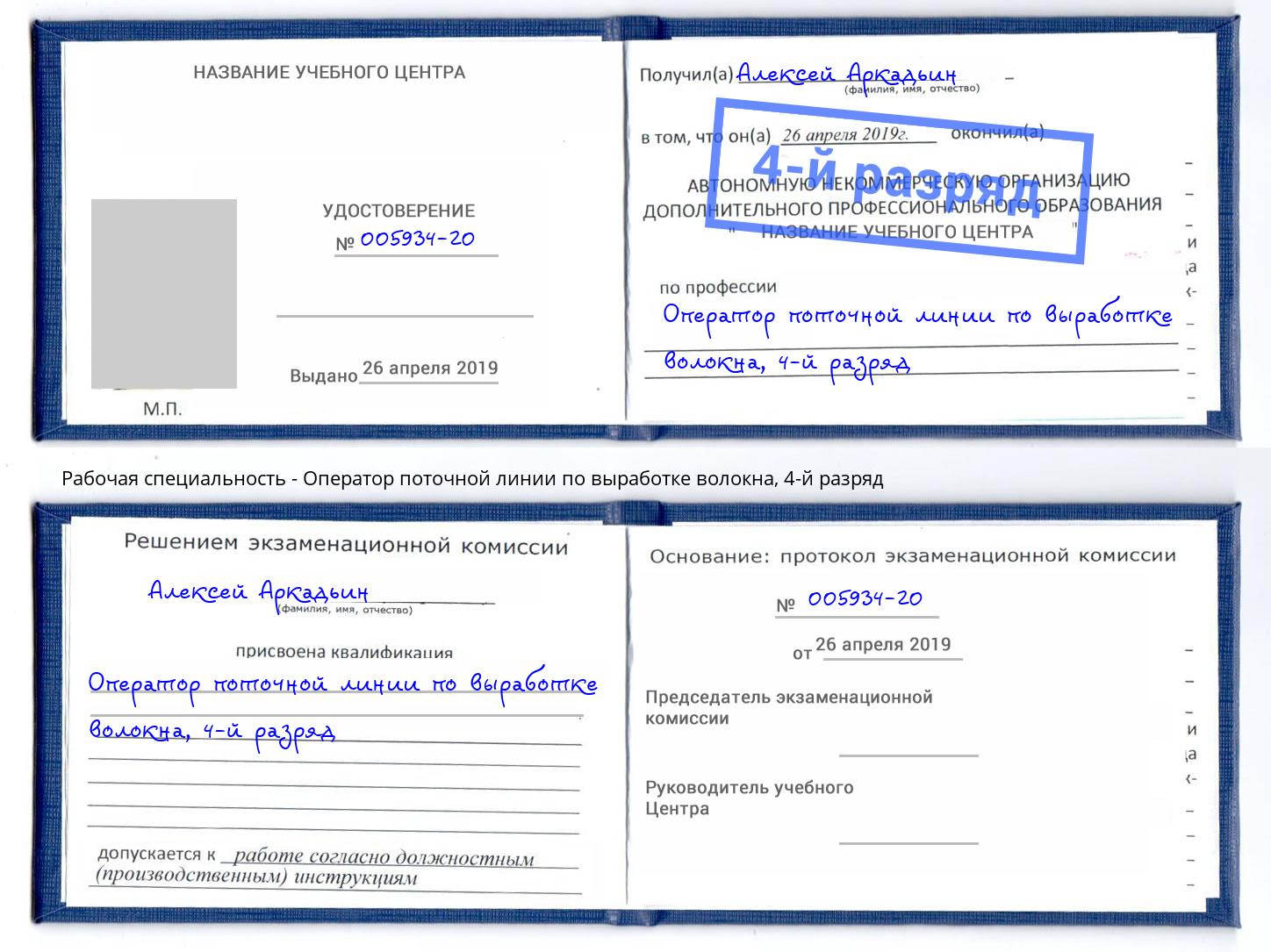 корочка 4-й разряд Оператор поточной линии по выработке волокна Аша