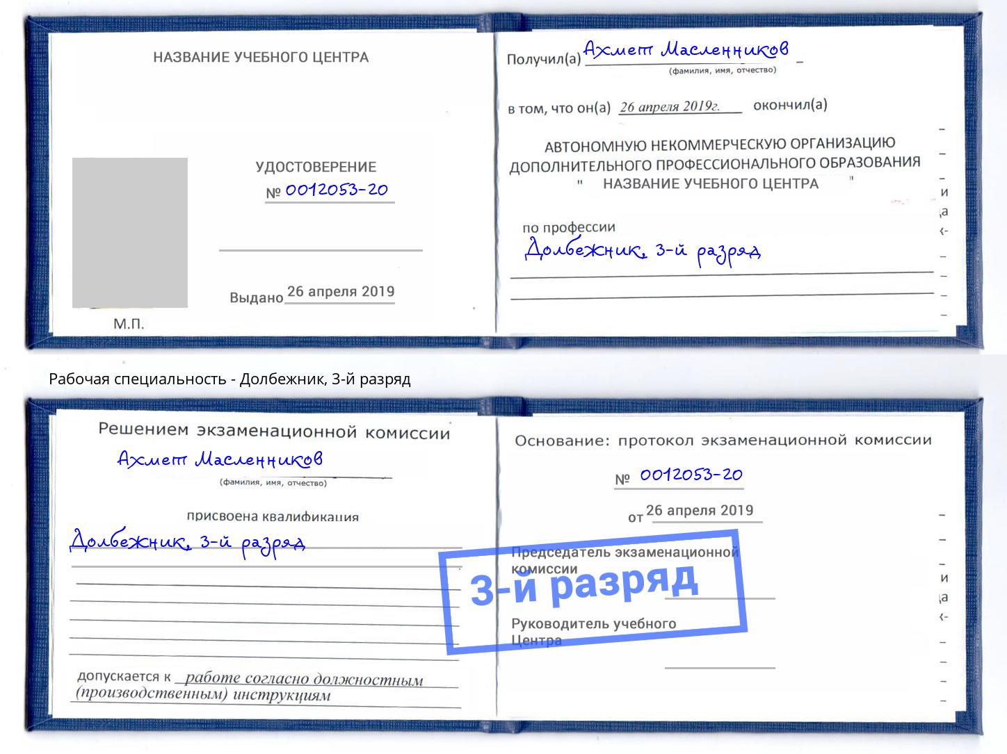 корочка 3-й разряд Долбежник Аша