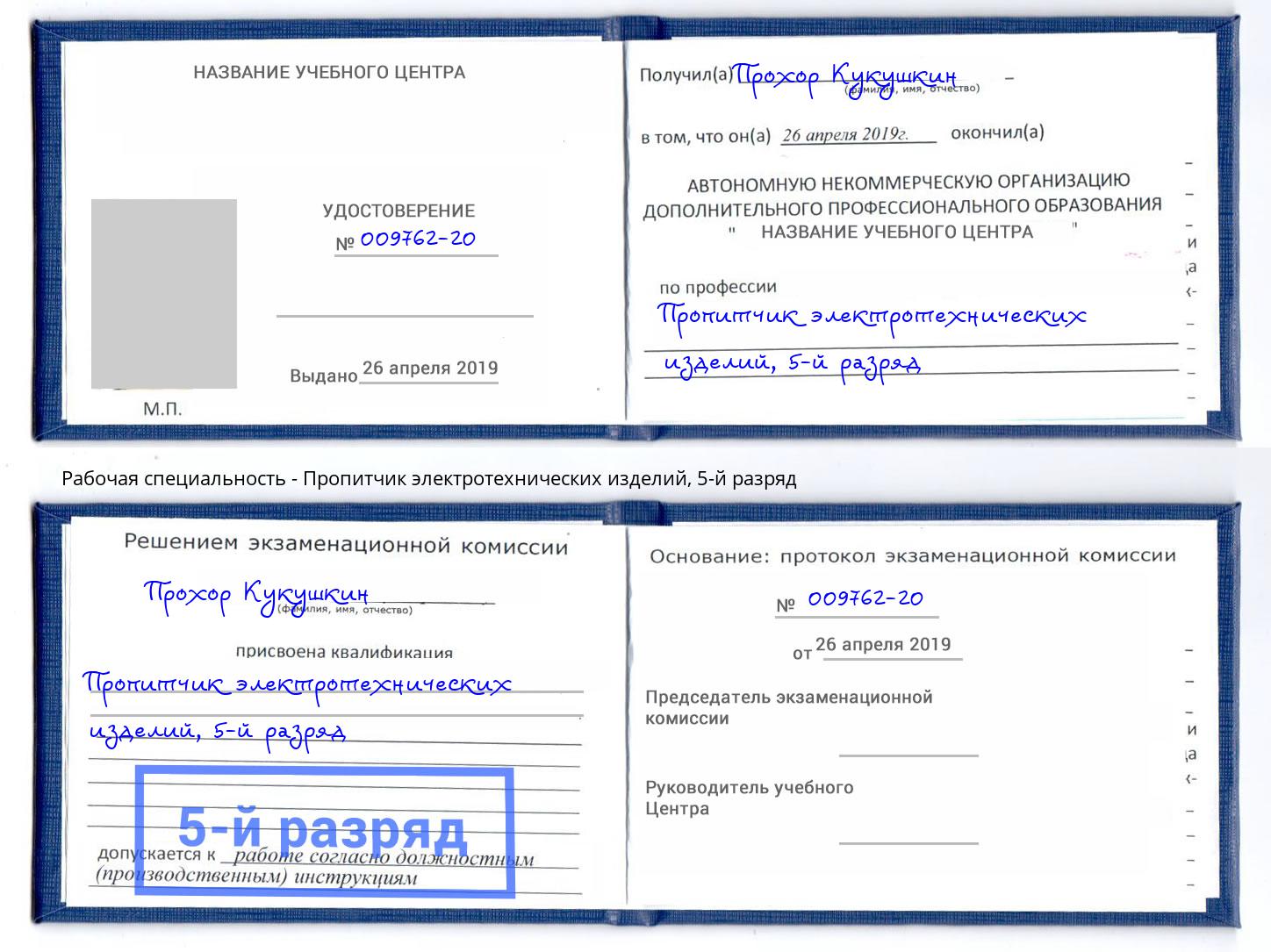 корочка 5-й разряд Пропитчик электротехнических изделий Аша